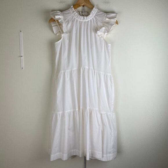 Sea Waverly Mini Dress Size 0 White Tier Flutter Sleeve Cotton Spring Summer - Picture 7 of 15